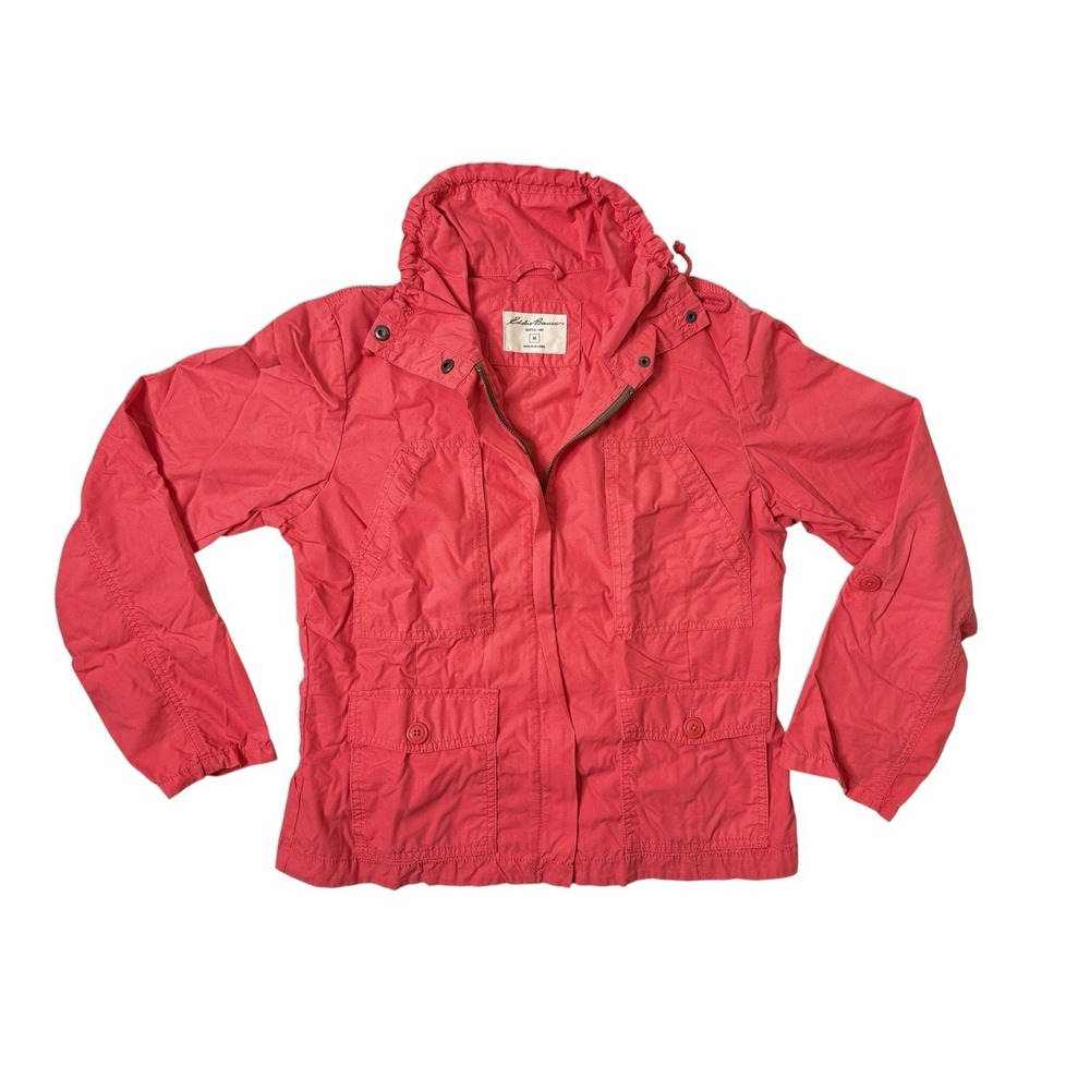 Eddie Bauer Jacket Women's Full Zip‎ Windbreaker Pink Coral Cotton Medium